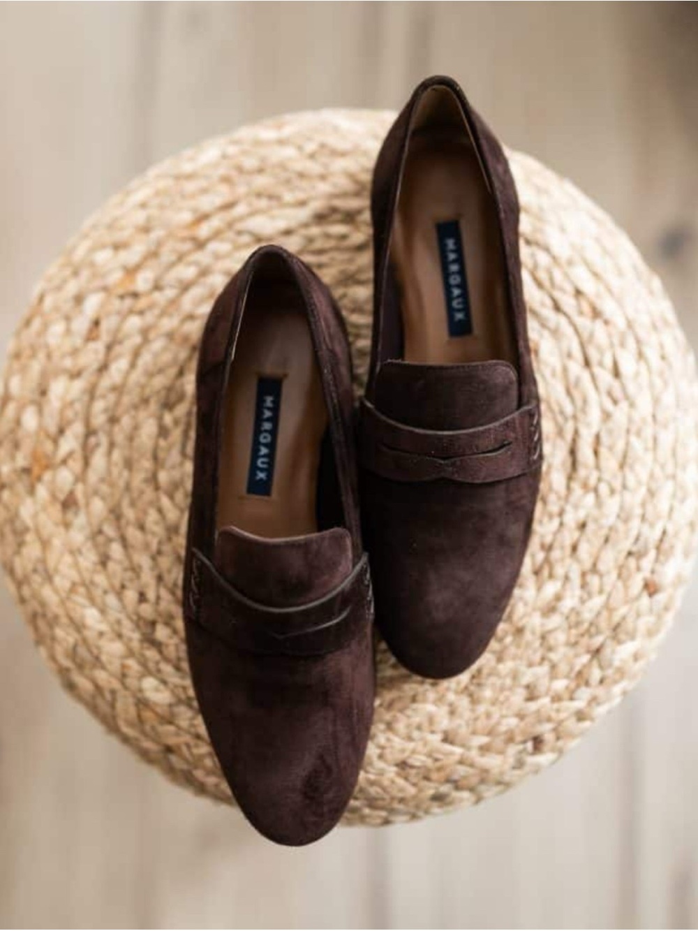 Margaux Suede Penny Loafers in Dark Brown Suede Size 37.5/ 7.5